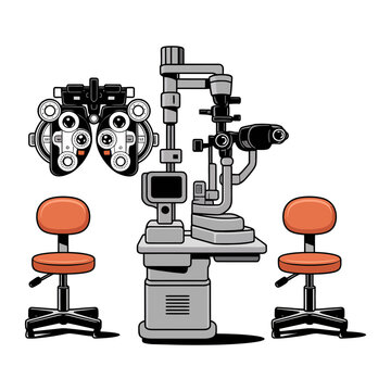 Optometry equipment set with phoropter and slit lamp examination unit