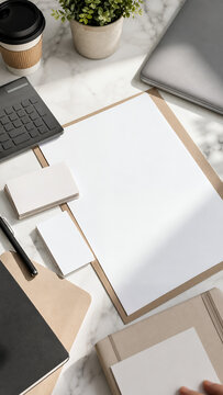 Blank Business Planning Desk Flat Lay With Copy Space