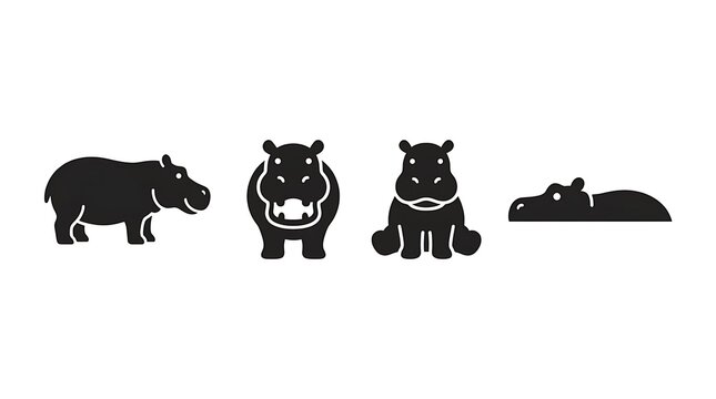 Hippo animal silhouette icons in multiple positions.
