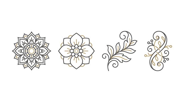 Minimalist floral and mandala line art design elements.