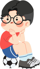 Boy Sitting on Soccer Ball