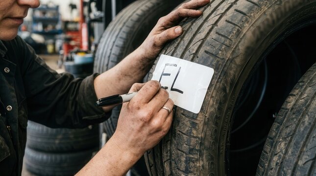 Expert Vehicle Maintenance and Precision Service Labeling in a Busy Industrial Garage Environment