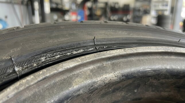 Car Tire Bead Seated on a Metal Alloy Rim