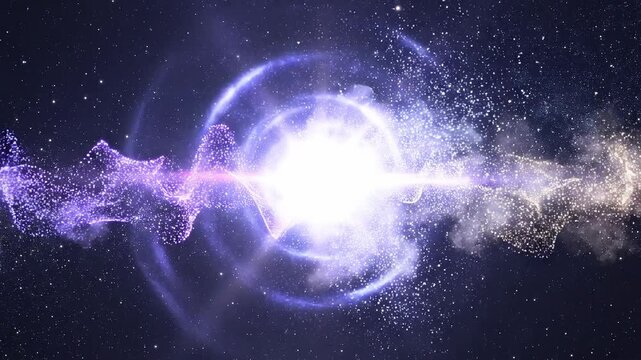 Abstract energy wave formation in deep space with glowing particles and cosmic background during a stellar phenomenon