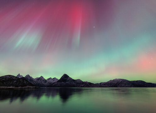 Aurora over mountainrange