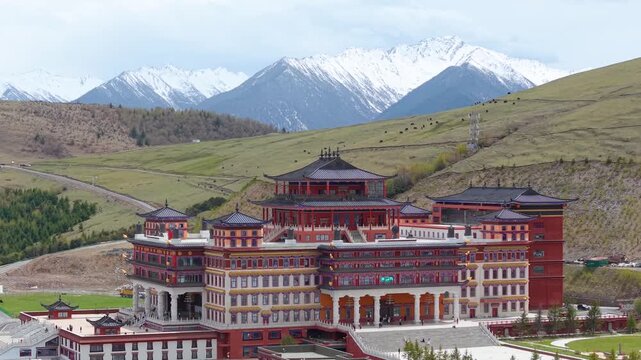 Aerial view of Changlie Monastery in Mankang, Aba, Sichuan Province