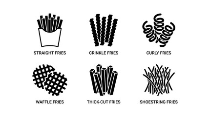 Fototapeta premium Vector Icon Set Of Different French Fry Types And Fast Food Snacks