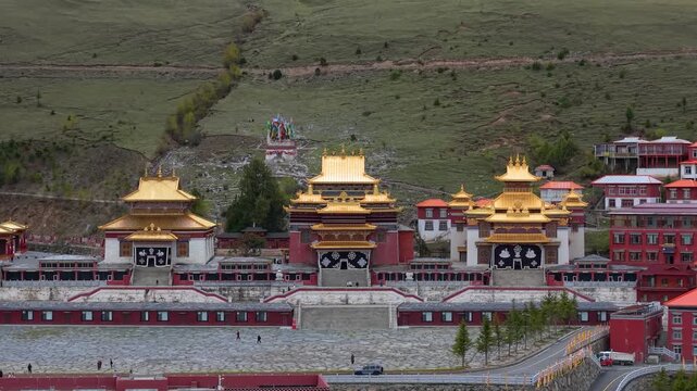 Aerial view of Changlie Monastery in Mankang, Aba, Sichuan Province