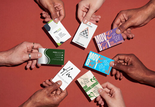 Mockup of Hands Holding Blank business Cards