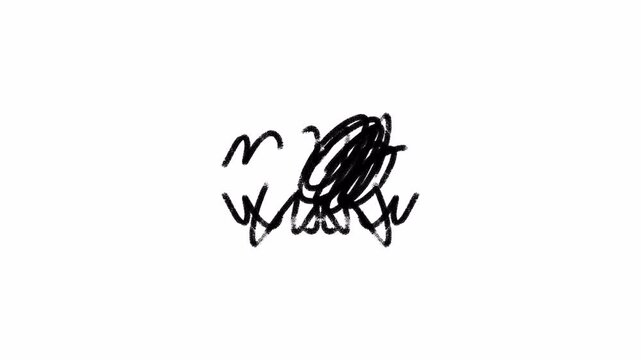 Hand drawn doodle of tangled scribble line animation isolated. Chaotic tangle or white line sketch in the form of a spherical scribble.hand-drawn doodle of tangled scribble lines. alpha chanel in 4k v