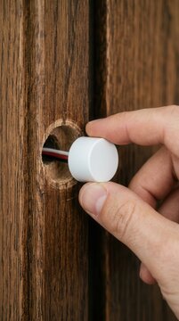 Precise Installation of a Smart Home Sensor into a Rustic Wooden Surface