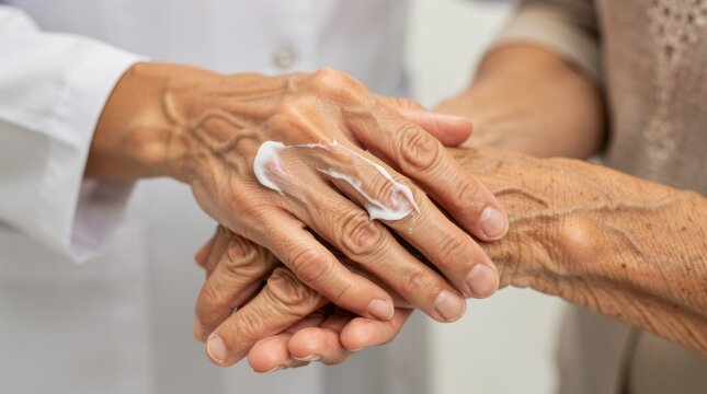 Compassionate Care between Healthcare Provider and Senior Patient During Skincare Treatment Demonstrating Human Connection and Empathy in Medicine