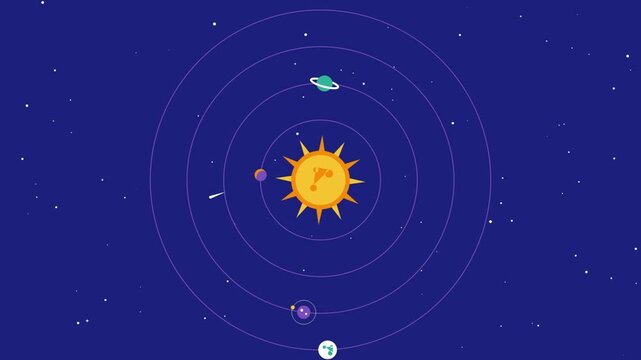 Cute animated vector video footage featuring various celestial objects.