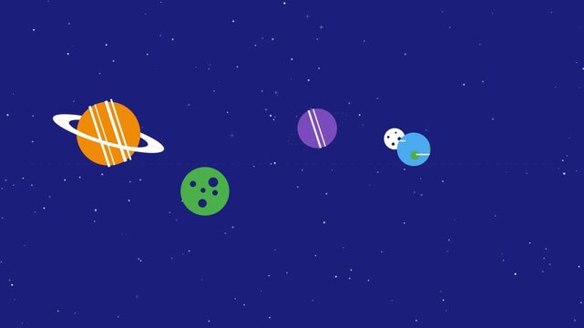 Cute animated vector video footage featuring various planets.