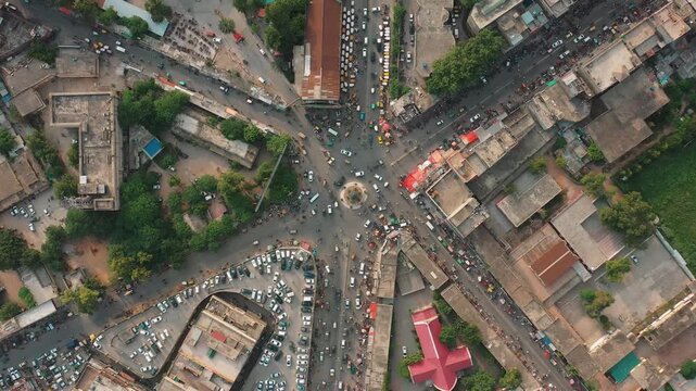 Aerial Drone Footage of Historic Fawara Chowk Intersection and Local Market Rawalpindi