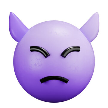 3D Purple Angry Devil Emoji with Horns and Frown
