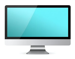 Fototapeta premium Modern silver desktop computer monitor with blank blue screen.