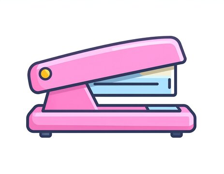 Pink outline office stapler icon on white background.