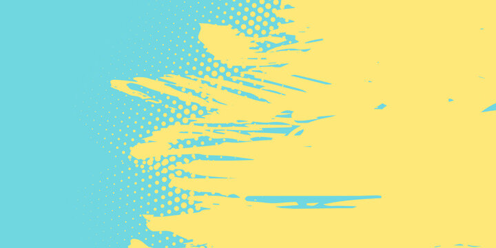 Grunge style banner with halftone dots design in bright colours