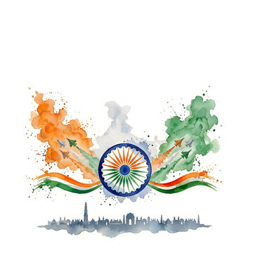​Abstract Tricolor Swirls and Floral Art with Fighter Planes for 15th August and 26th January Celebration Poster.