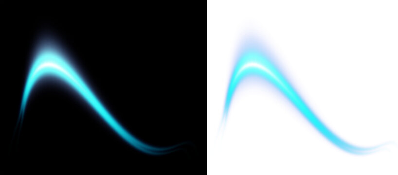 Two luminous wave forms against a black background showcasing a vibrant blue gradient and smooth curves