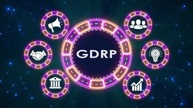 Digital gdpr compliance notification concept abstract motion graphic circle backdrop.