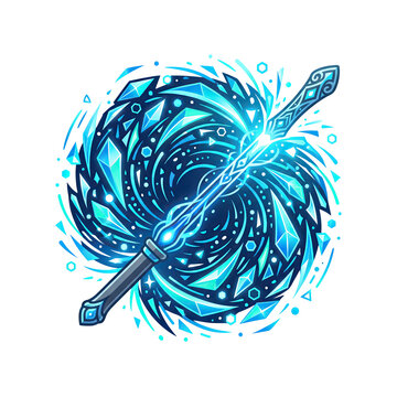 Magic Staff Crossing Crystal Energy Vortex Fantasy Illustration