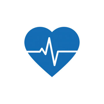 Vibrant cobalt blue heart with a crisp white ekg rhythm line centered on a solid white background in a flat minimalist vector style medical wellness concept