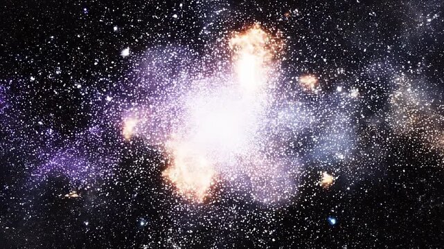 Energetic cosmic plasma wave evolving through nebulae with shimmering particles and light flares during a celestial event
