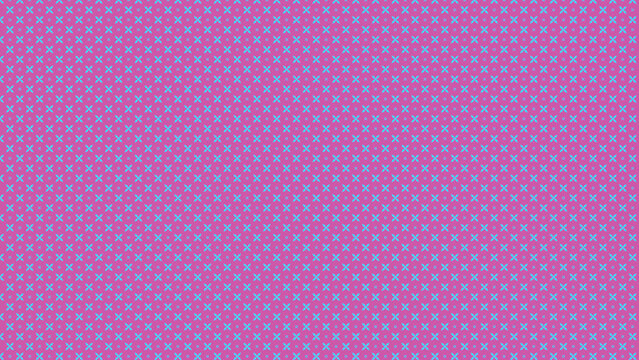Floral ornament pattern with repeating blue crosses on a vibrant magenta background cross geometric design
