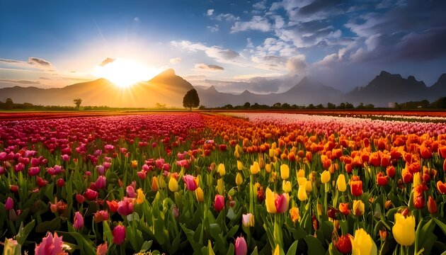 field of tulips in spring wallpaper dekstop