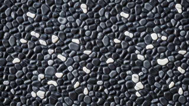 Modern black and white polished pebble stone mosaic texture background