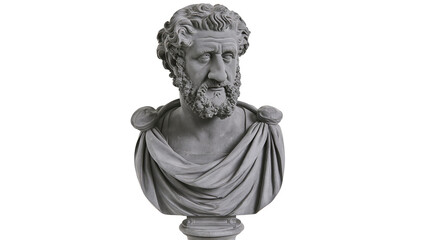 Fototapeta premium Ancient Greek marble bust of a bearded man with draped clothing, isolated on transparent background