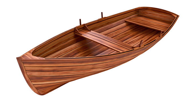 Wooden rowboat with slatted seats, isolated on transparent background