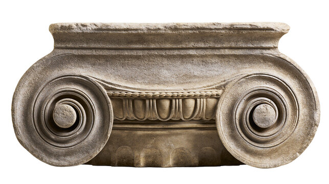 Ancient Greek Ionic column capital with volutes and echinus, isolated on transparent background