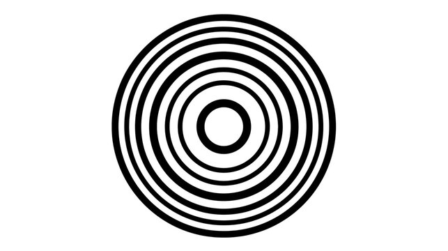 Concentric black and white circles optical illusion pattern, isolated on transparent background