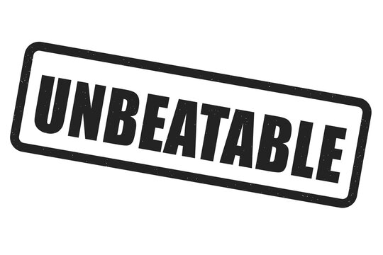 Black rubber stamp with the word unbeatable on dark background