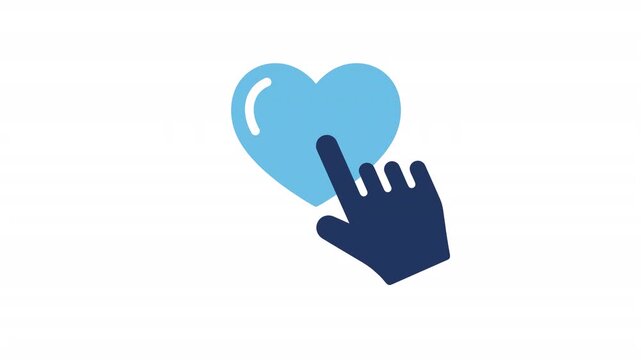 Looping Hand Clicking Heart UI Icon. Customer Favorite Feedback, Social Media Like Button Interaction, Health Charity Donation, and Empathy Support Motion Graphic