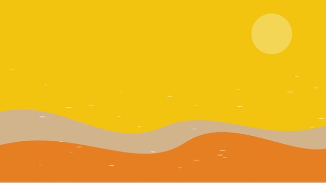 Abstract desert landscape animation. Minimalist sand dunes with sun motion background.