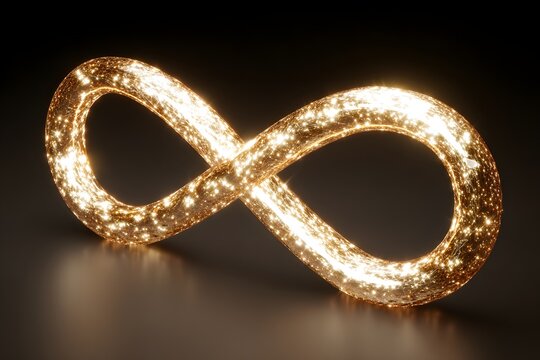 An Infinite Golden Loop Symbol Illuminated with Sparkling Lights