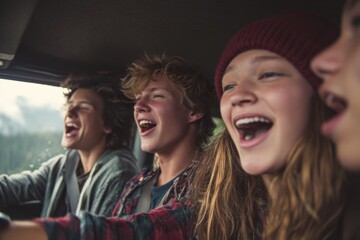 Fototapeta premium Teen Friends Driving With Windows Down and Music On