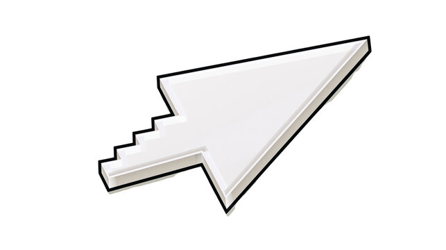 Glossy white pixelated computer mouse cursor arrow, isolated on transparent background