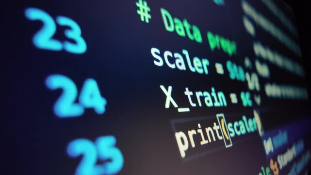 Software development code with machine learning algorithms on computer monitor