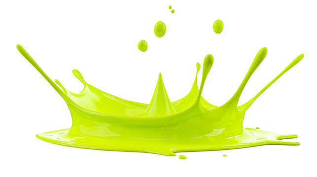 Vibrant lime green liquid splash crown shape, isolated on transparent background