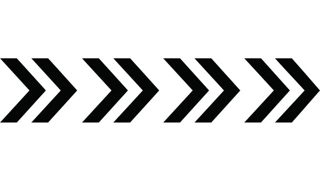 Four black chevron arrows pointing right, isolated on transparent background