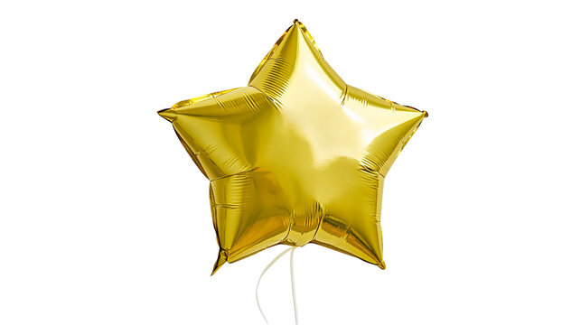 Shiny golden star-shaped foil balloon, isolated on transparent background