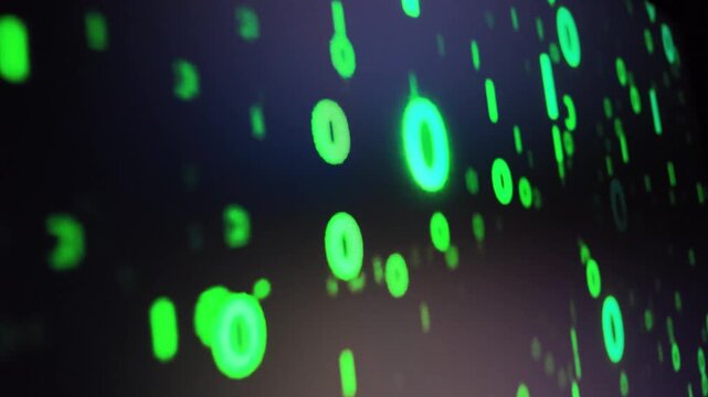 Abstract digital background with falling green matrix binary numbers featuring
