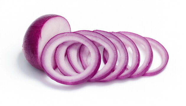 Fresh red onion sliced into thin rings for cooking and healthy food preparation