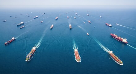Fototapeta premium Extensive shipping lanes showcase global maritime traffic and vital international trade routes across the vast blue ocean