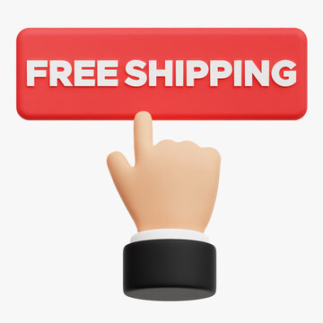 Free Shipping Hand Click Button 3D Icon Isolated On The White Background